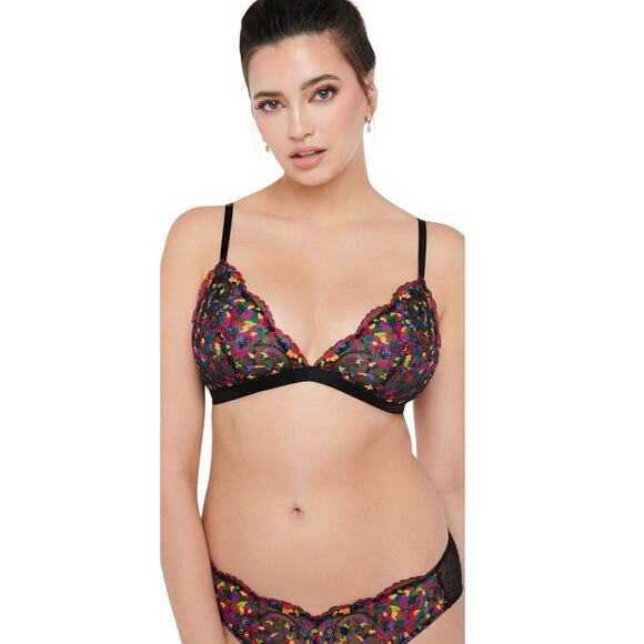 Savage X Fenty Other - Savage Fenty Steamy Floral Lace Bralette and Panties Set Black Pink Multi XL